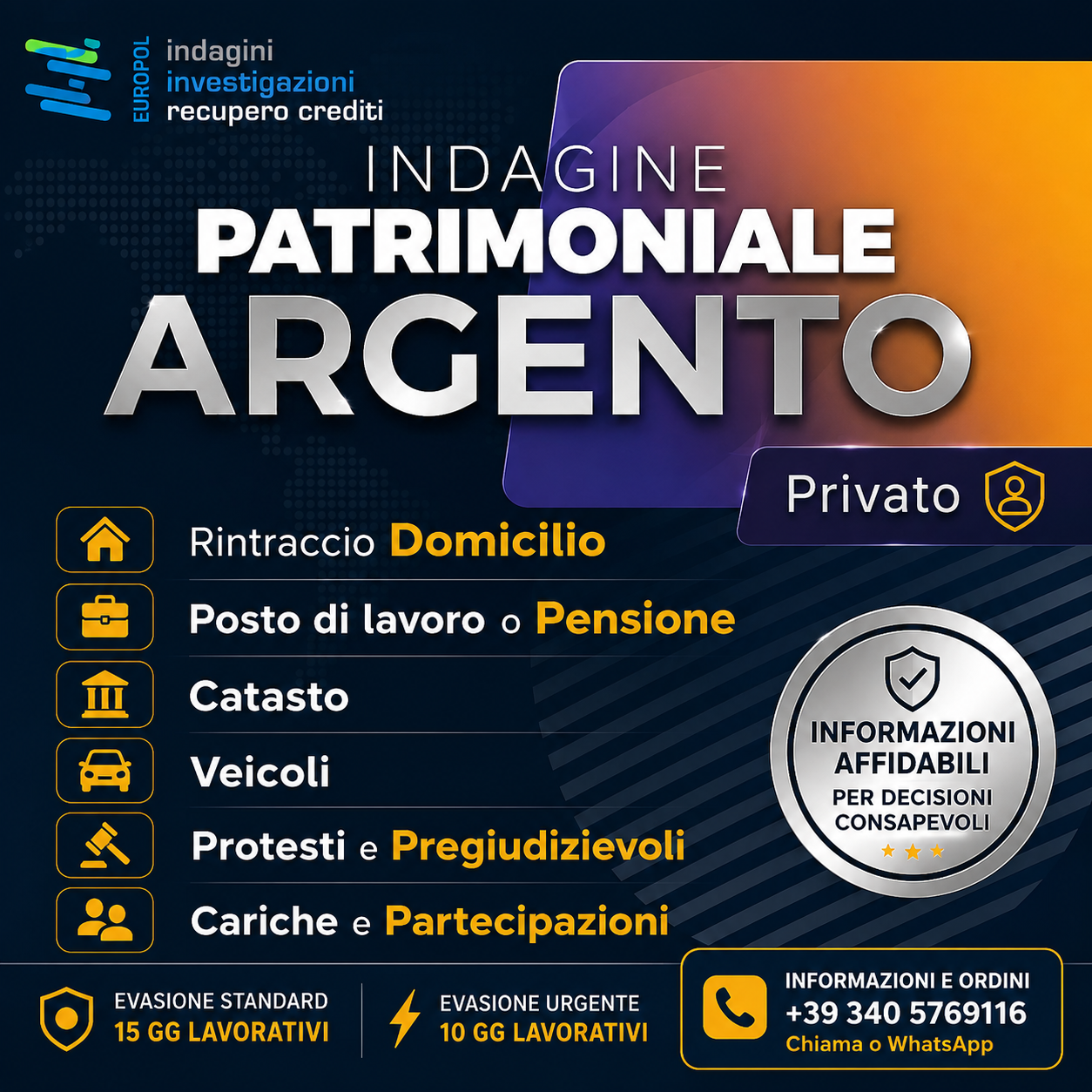 indagine patrimoniale argento privato